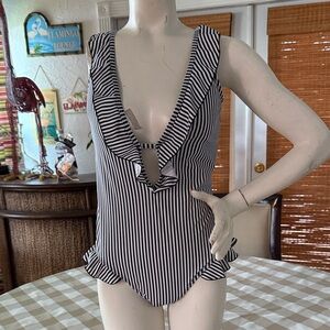 Striped Ruffle One-Piece Swimsuit